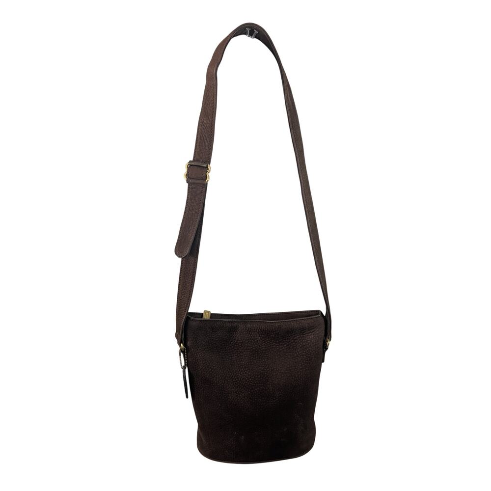 COACH COLLECTOR! ESPRESSO BROWN GENUINE PEBBLED NUBUCK LEATHER BUCKET BAG PURSE! - Picture 2 of 14